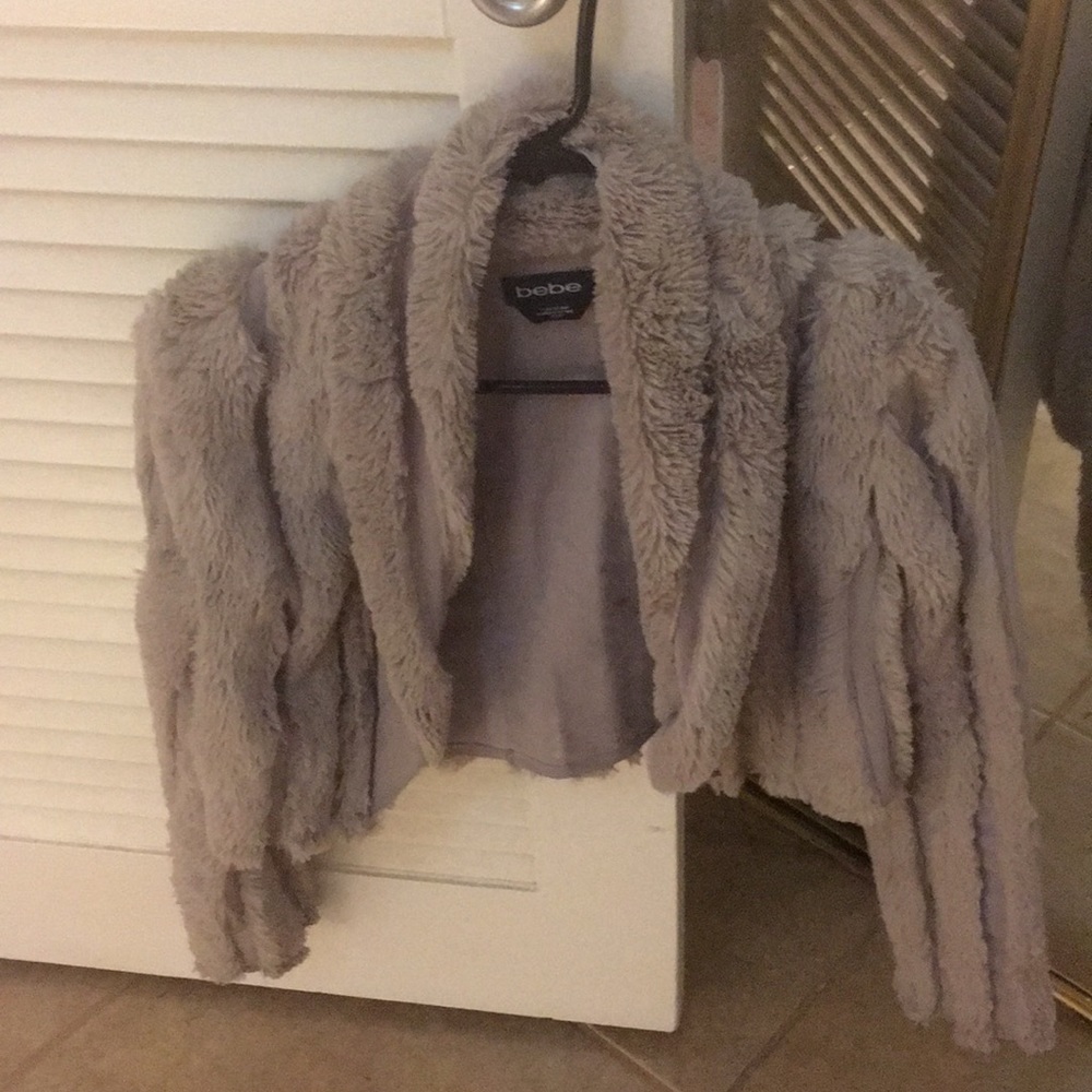 Grey crop fur jacket from bebe